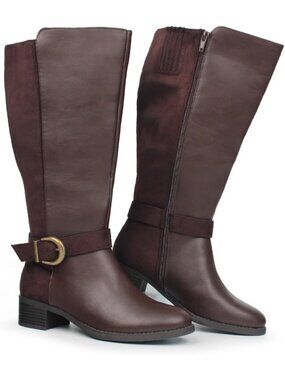 Women's Brown Extra Wide Calf Pull On Side Zipper Boots
